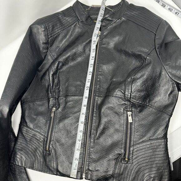 ROCAWEAR Women's 100% Leather Jacket Rare Black Size M ~ RW Logo pattern ~ Chain - Picture 16 of 16